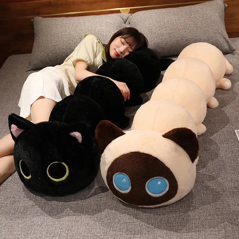 Almohada de gato grande y suave para niños, cojín de gato de oruga blanco y negro, juguetes de peluche para niños, nuevo