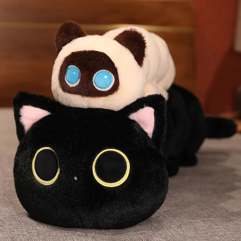 Almohada de gato grande y suave para niños, cojín de gato de oruga blanco y negro, juguetes de peluche para niños, nuevo