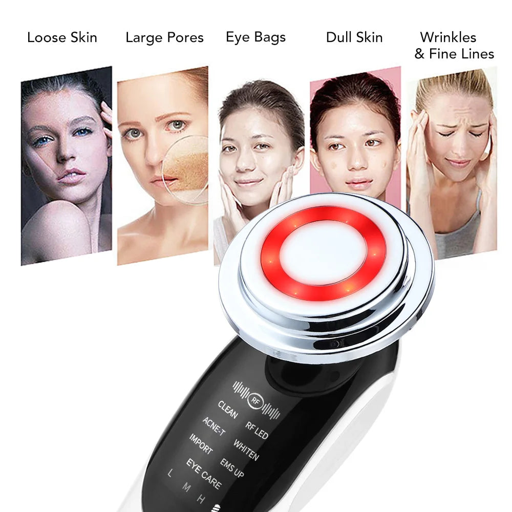 Dispositivo de estiramiento Facial 7 en 1, dispositivo de microcorriente RF para rejuvenecimiento de la piel, masajeador Facial LED, terapia de luz, aparato de belleza antienvejecimiento y arrugas