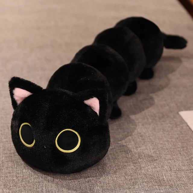 Almohada de gato grande y suave para niños, cojín de gato de oruga blanco y negro, juguetes de peluche para niños, nuevo