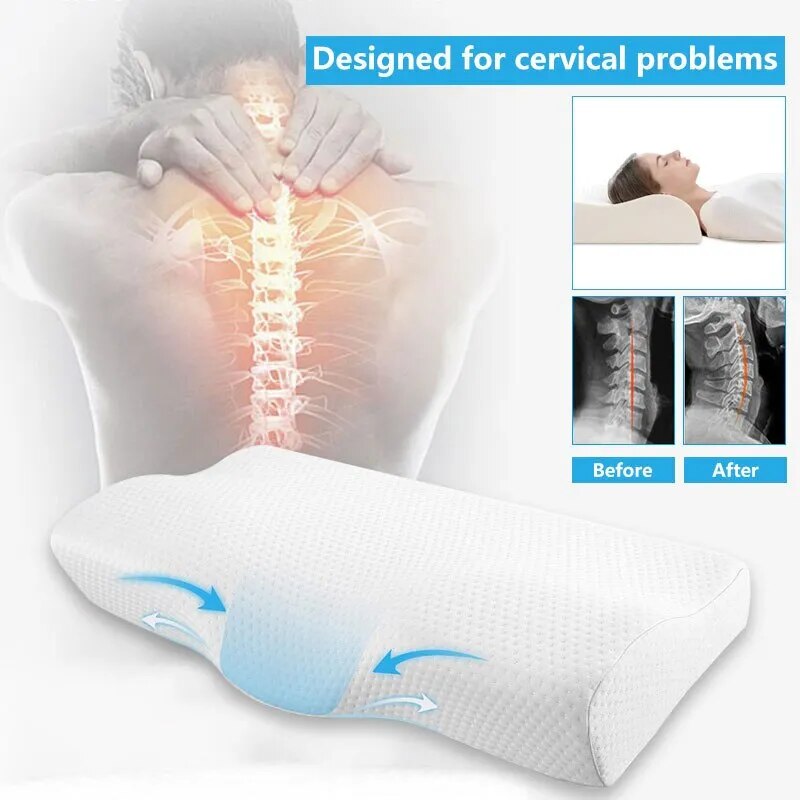 Almohada Ortopédica de Espuma Viscoelástica con Diseño Ergonómico para Soporte Cervical y de Cuello