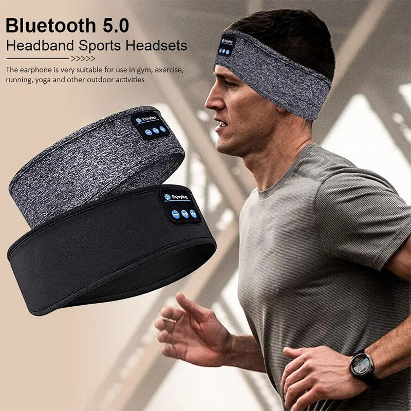 Auriculares inalámbricos con Bluetooth, diadema deportiva elástica sobre la oreja, diadema para dormir, máscara de ojos, auriculares inalámbricos