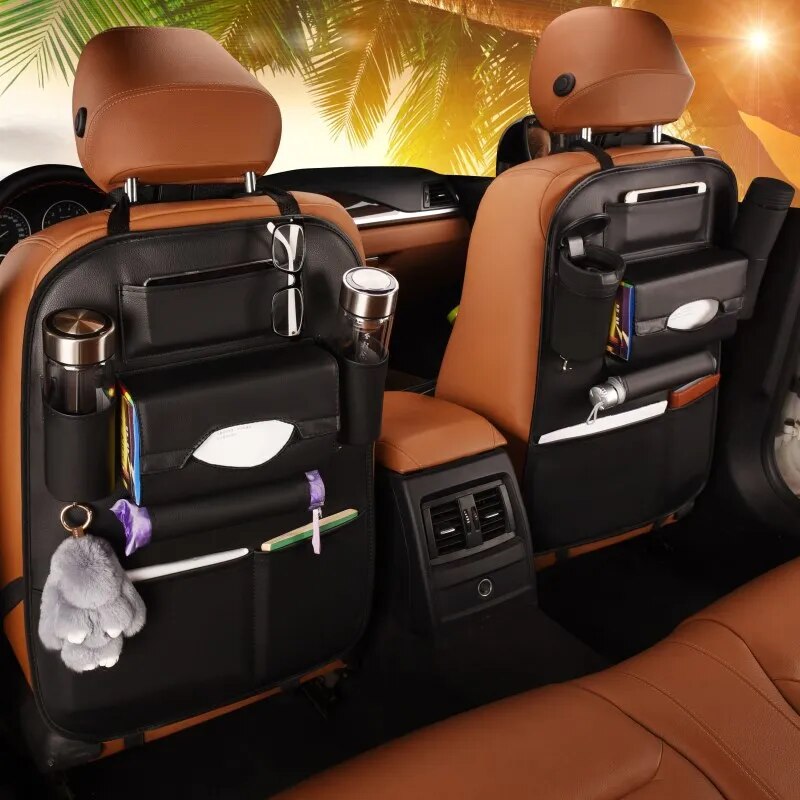 Bolsa organizadora Universal de cuero PU para asiento trasero de coche, caja de almacenamiento multifunción, estilismo automático, gran oferta