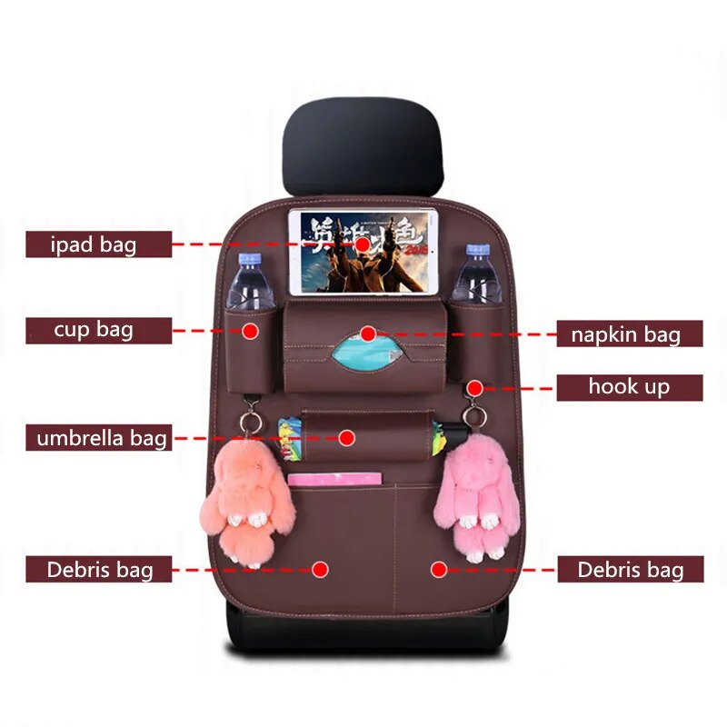 Bolsa organizadora Universal de cuero PU para asiento trasero de coche, caja de almacenamiento multifunción, estilismo automático, gran oferta