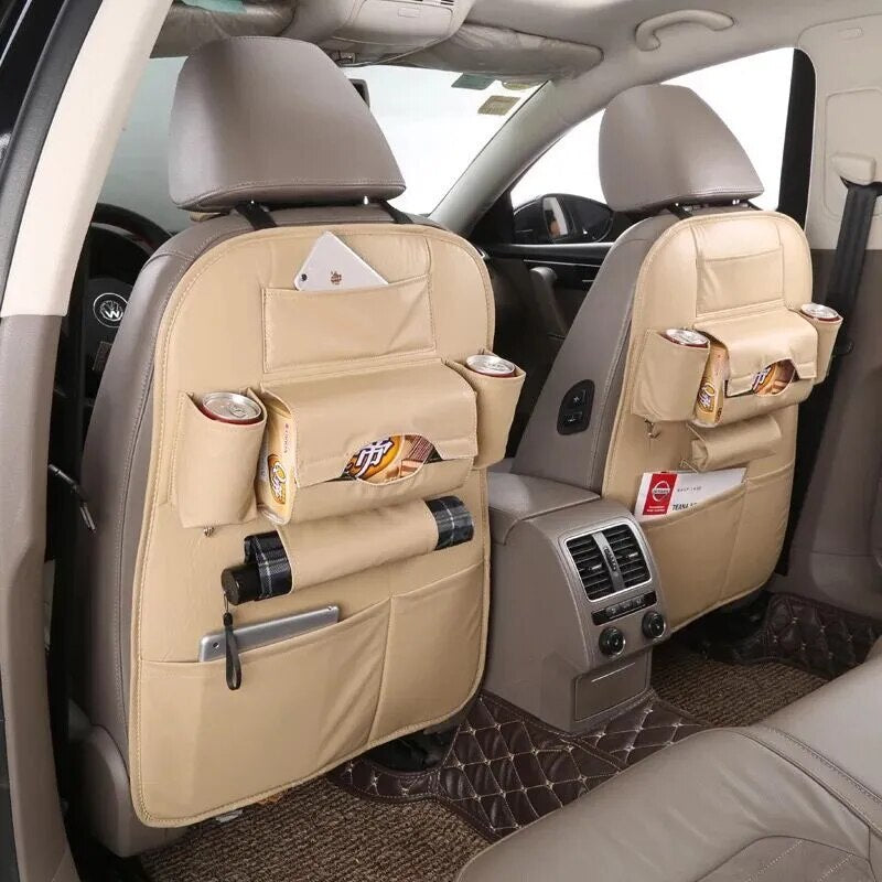 Bolsa organizadora Universal de cuero PU para asiento trasero de coche, caja de almacenamiento multifunción, estilismo automático, gran oferta