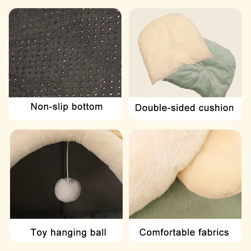 Cama plegable de dibujos animados para gato, cama lavable y extraíble para dormir profundamente, esterilla para perro pequeño, cueva para bolsa