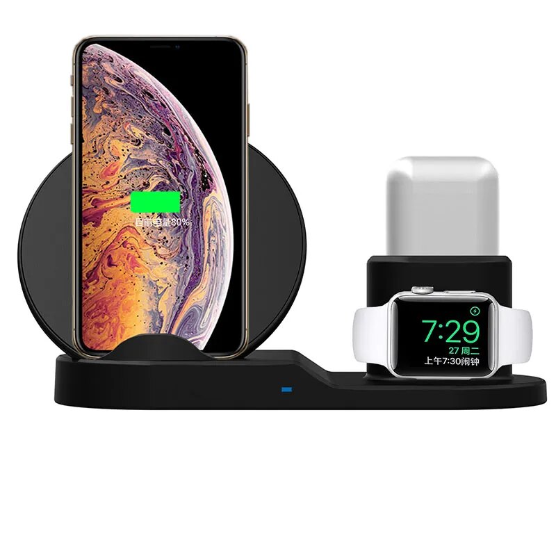 Cargador inalámbrico Qi 3 en 1, soporte de base de carga rápida para iPhone 11 Pro, XR, XS, Max, 8, Apple Watch 2, 3, 4, 5, AirPods Pro, 10W