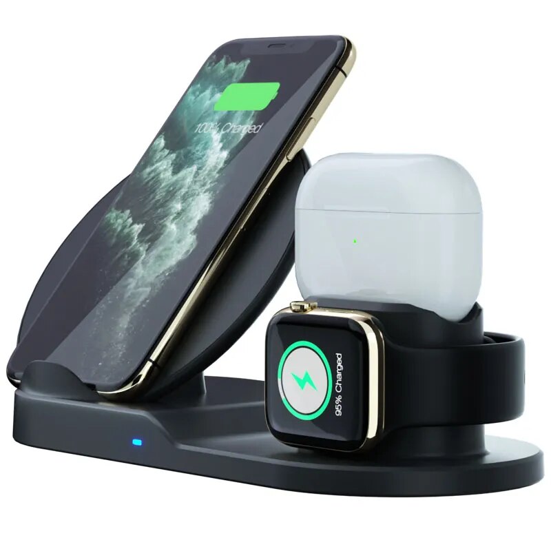 Cargador inalámbrico Qi 3 en 1, soporte de base de carga rápida para iPhone 11 Pro, XR, XS, Max, 8, Apple Watch 2, 3, 4, 5, AirPods Pro, 10W