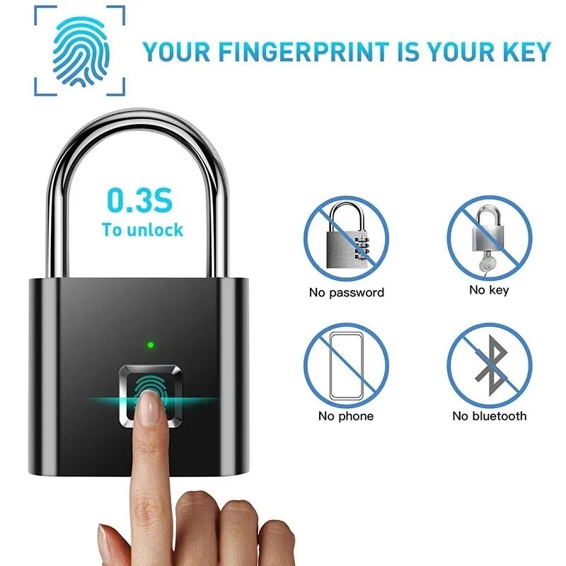 Cerradura de huella digital sin llave, candado inteligente antirrobo, aleación de Zinc, seguridad inteligente, cerradura electrónica