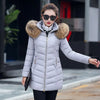 Chaqueta de plumón para mujer, abrigo largo ajustado con cremallera y Cuello de piel grande, Parka acolchada con capucha, estilo coreano, invierno, 2023