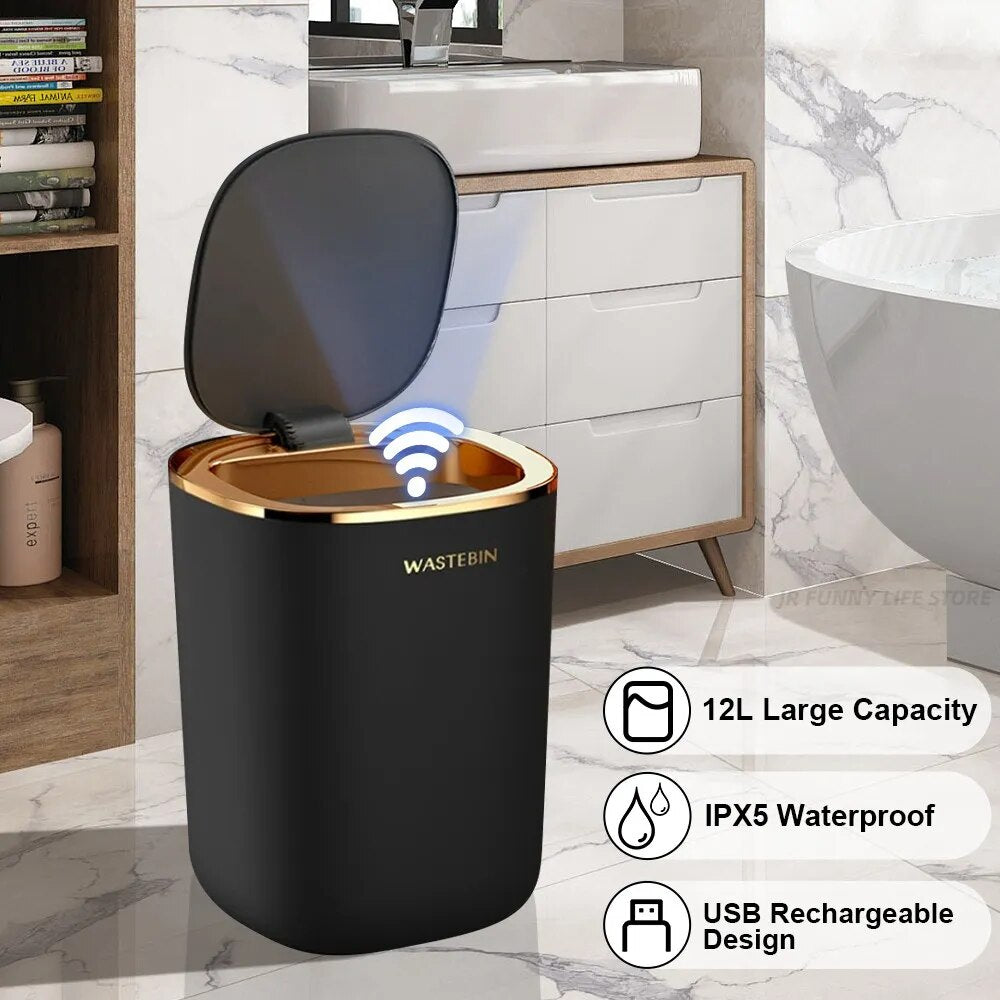 Cubo de basura automático con Sensor inteligente para el baño, cubo de basura de lujo para cocina, inodoro, hogar inteligente, 12L