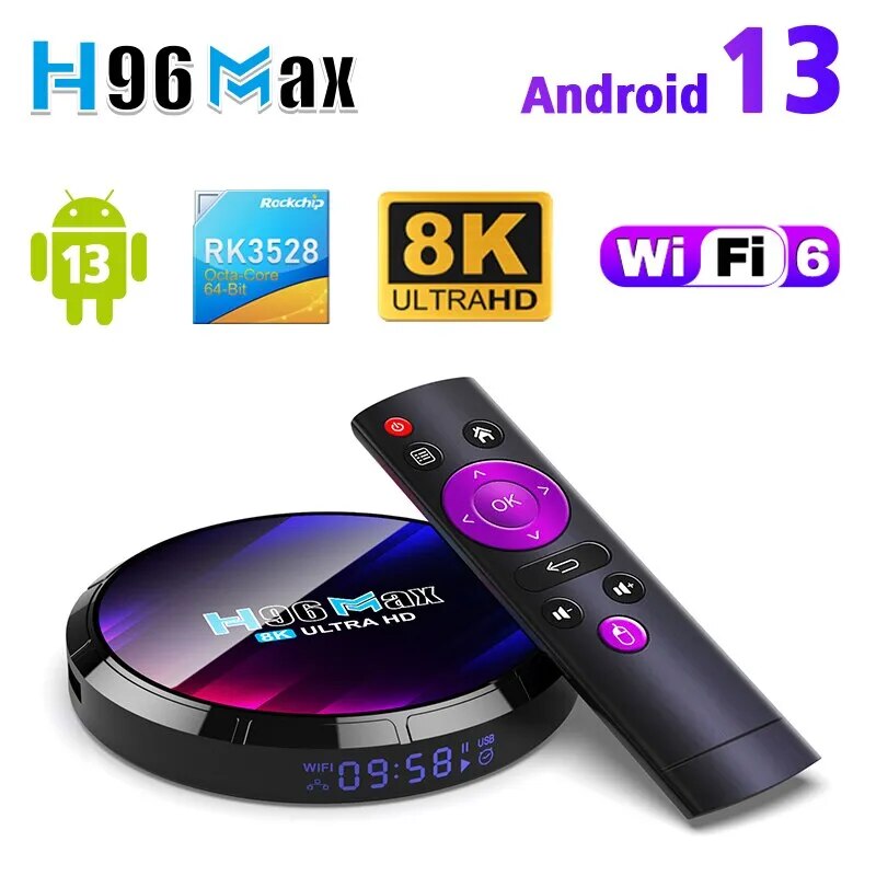 Dispositivo de TV inteligente H96MAX, decodificador con Android, RK3528, 4GB de RAM, 64GB de ROM, compatible con WiFi6 2,4G/5,8G, BT5.0, 4K, vídeo