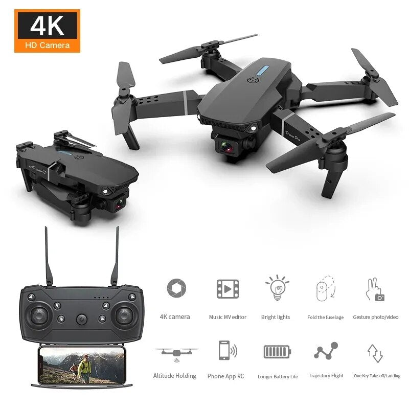 Dron profesional de gran angular, cuadricóptero con cámara HD 4K, helicóptero plegable, juguete de regalo para niños, E88