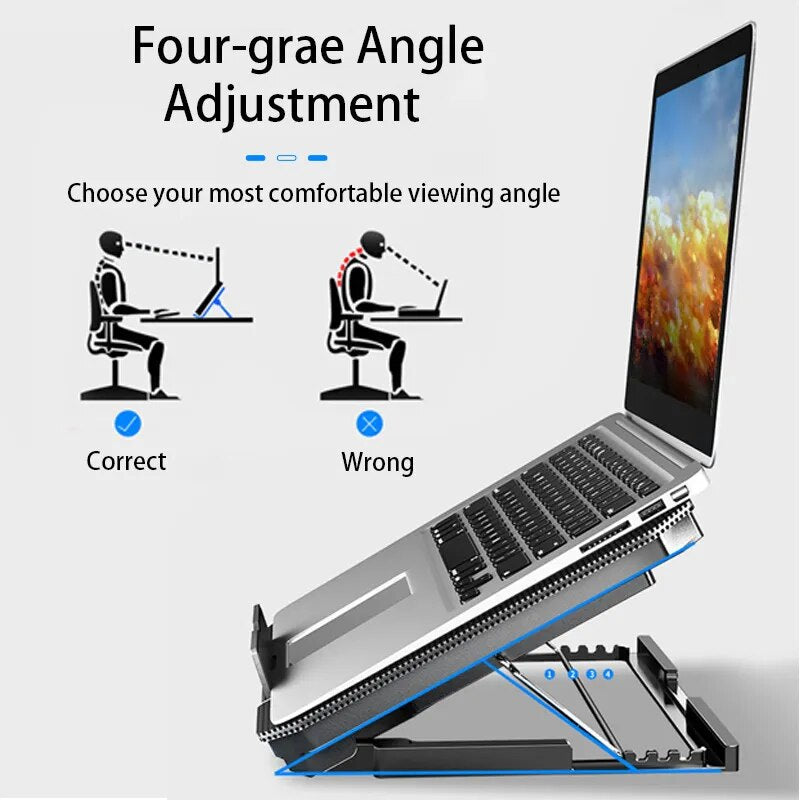 Enfriador de ordenador portátil para videojuegos, soporte silencioso ajustable de gran tamaño para Notebook de 12 a 16 pulgadas, dos almohadillas de refrigeración USB, velocidad del viento