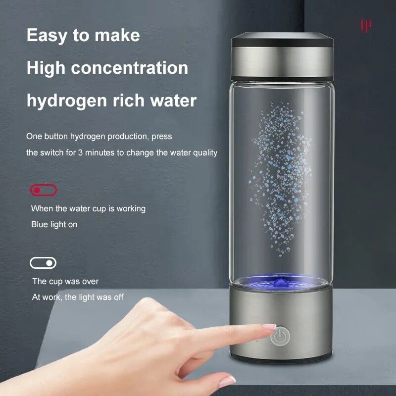 Generador de agua de hidrógeno portátil, 450ml, modo de 3 minutos, alta concentración, 1 unidad