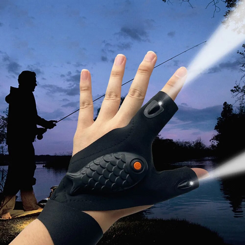 Guantes de linterna recargables, guantes sin dedos, lámpara de dedo de reparación de iluminación LED para pesca nocturna al aire libre, 1 par
