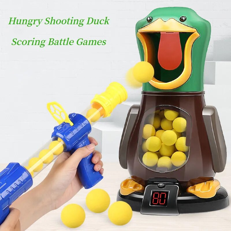 Hungry Shooting Duck Toys pistola alimentada por aire, Bola de bala suave con luz, puntuación electrónica, juegos de batalla, pistola divertida, juguete para niños