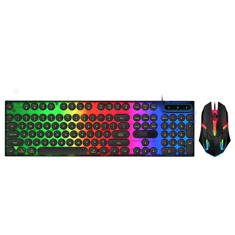 Juego de teclado y ratón para juegos con cable USB, juego de Teclado retroiluminado LED colorido arcoíris para PC, Kit para Gamer en casa y oficina