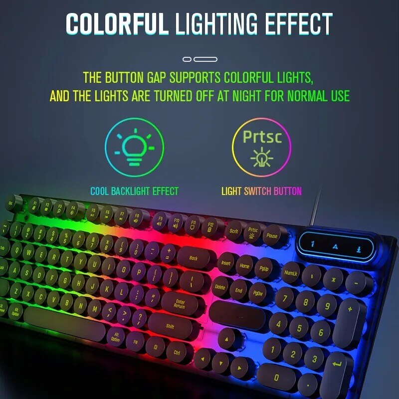 Juego de teclado y ratón para juegos con cable USB, juego de Teclado retroiluminado LED colorido arcoíris para PC, Kit para Gamer en casa y oficina