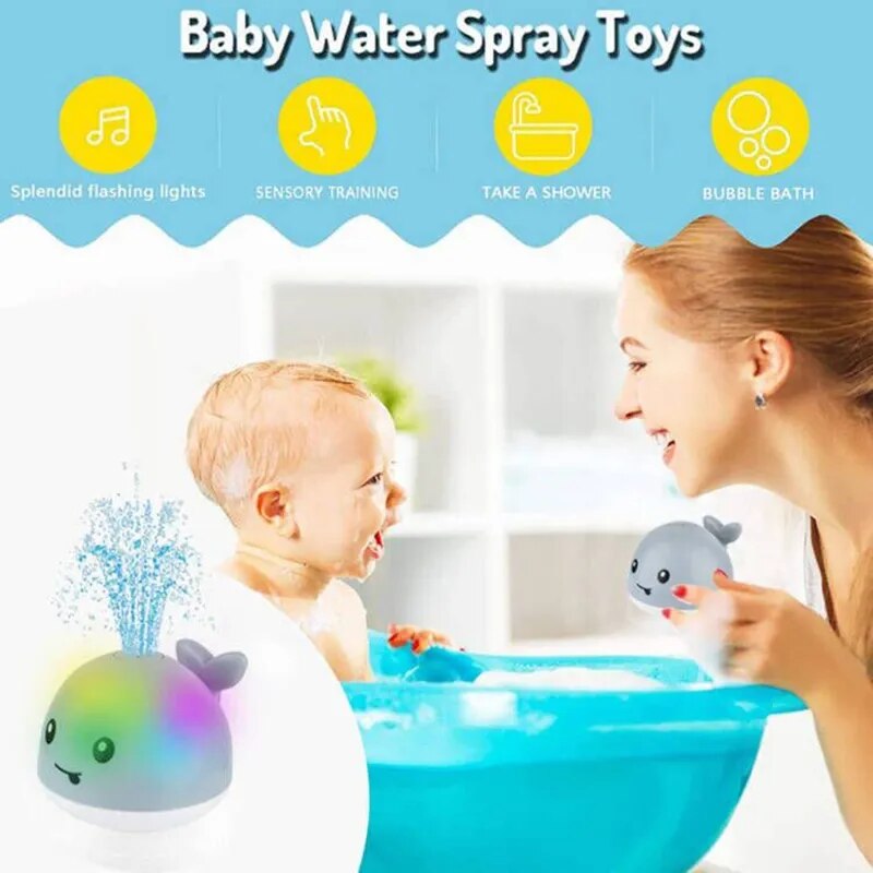 Juguetes de baño con luz para bebé, rociador automático de ballena, bañera, piscina, ducha de baño, regalo para niños pequeños