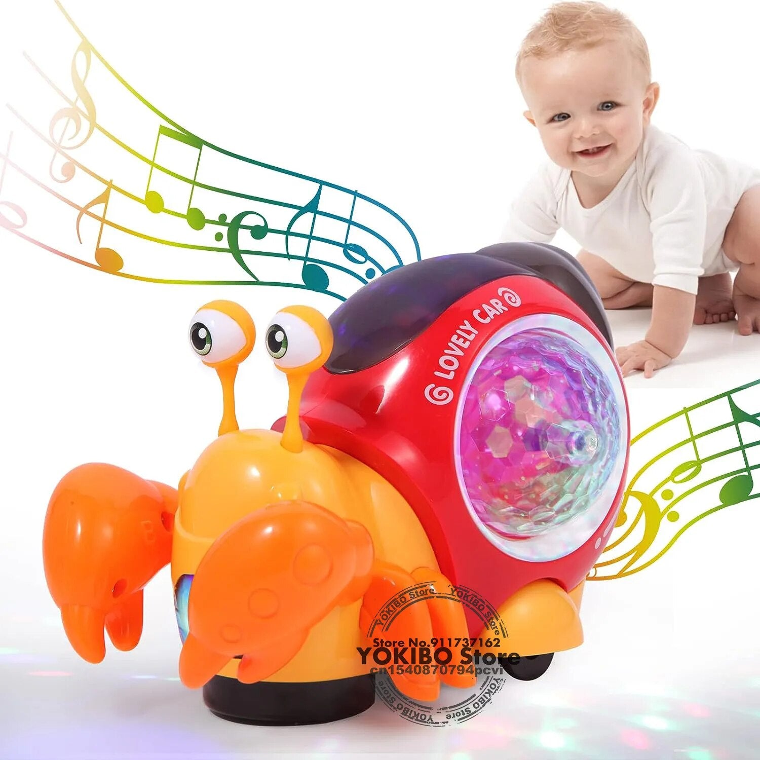 Juguetes de cangrejo para gatear con música, luz LED, juguetes musicales interactivos para bebés, juguetes para gatear, juguetes para niños pequeños en movimiento, 0, 12