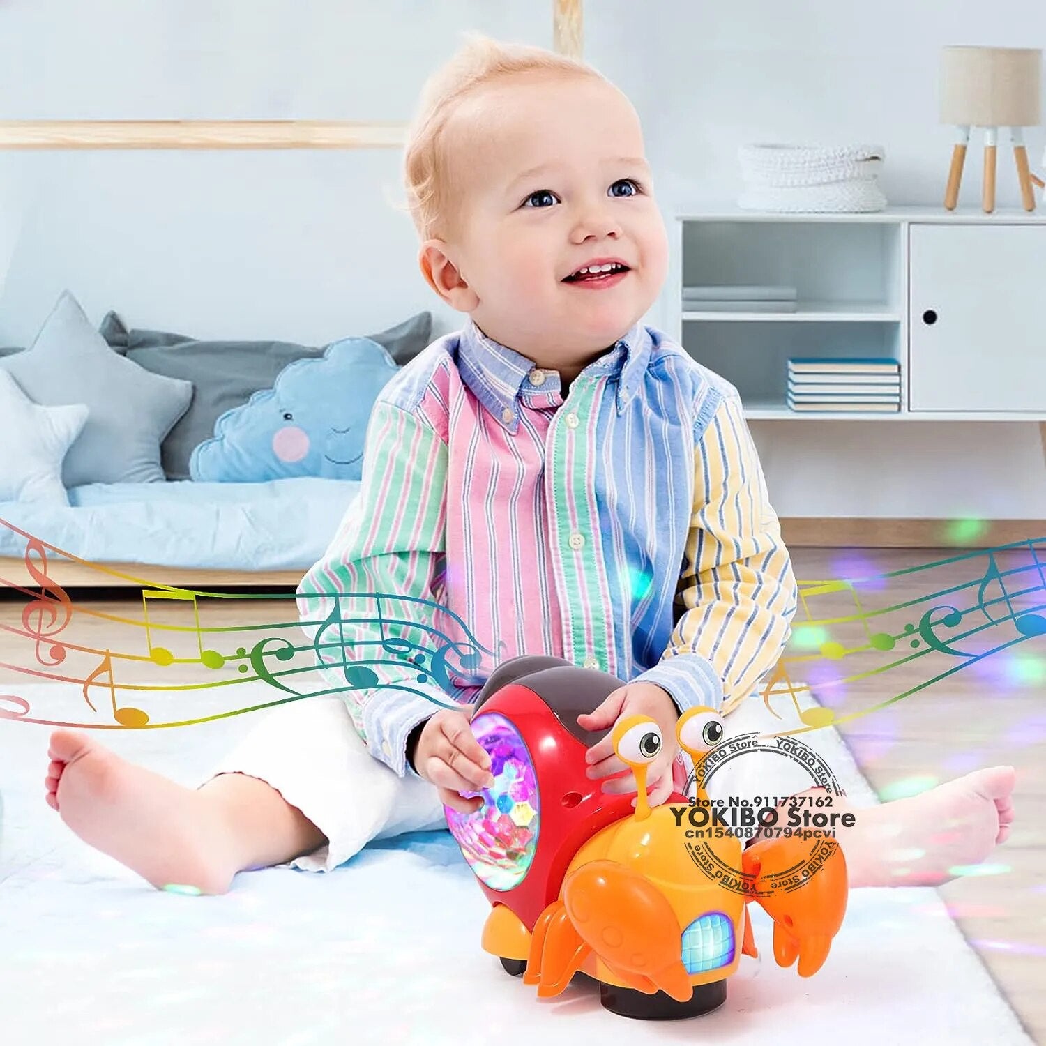 Juguetes de cangrejo para gatear con música, luz LED, juguetes musicales interactivos para bebés, juguetes para gatear, juguetes para niños pequeños en movimiento, 0, 12