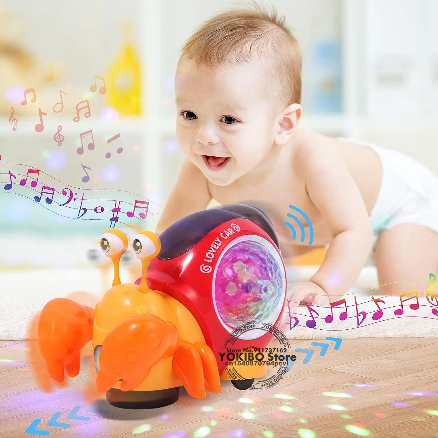 Juguetes de cangrejo para gatear con música, luz LED, juguetes musicales interactivos para bebés, juguetes para gatear, juguetes para niños pequeños en movimiento, 0, 12