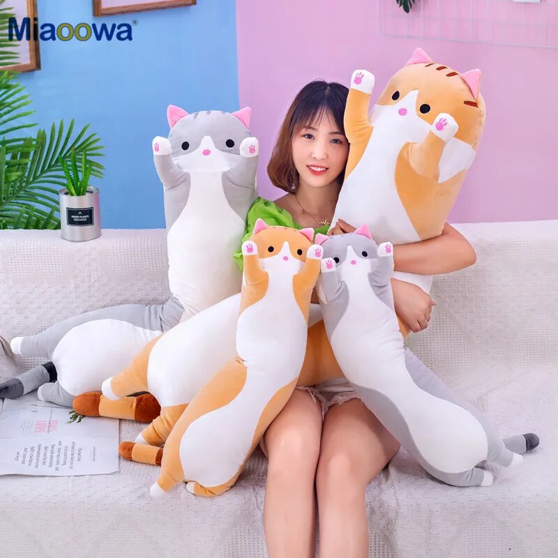 Juguetes de peluche de gato para niños y niñas, peluches suaves y largos de 50/70cm, almohada de siesta para oficina, cama para dormir, regalo de decoración para el hogar