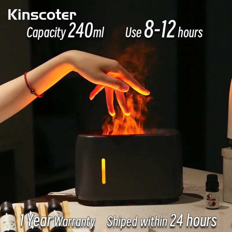 Kinscoter-humidificador eléctrico de aire con llama, difusor de Aroma de aceite esencial de fuego colorido, regalo fresco con Control remoto, 240ml Flame Fire Humidifier Diffuser