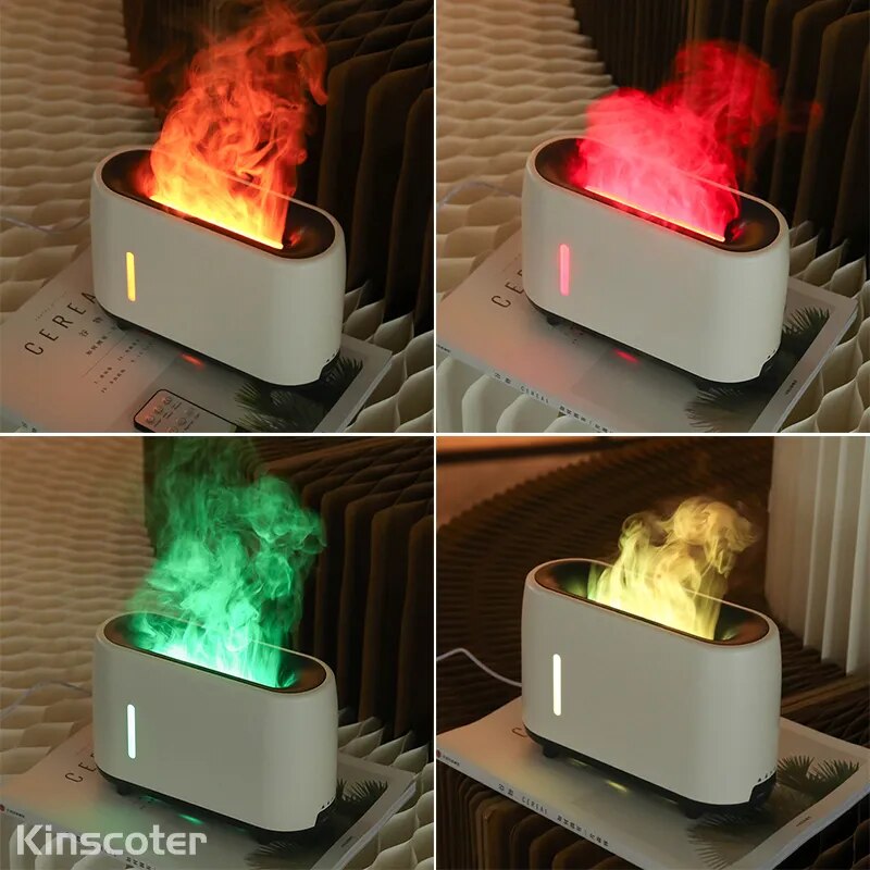 Kinscoter-humidificador eléctrico de aire con llama, difusor de Aroma de aceite esencial de fuego colorido, regalo fresco con Control remoto, 240ml Flame Fire Humidifier Diffuser