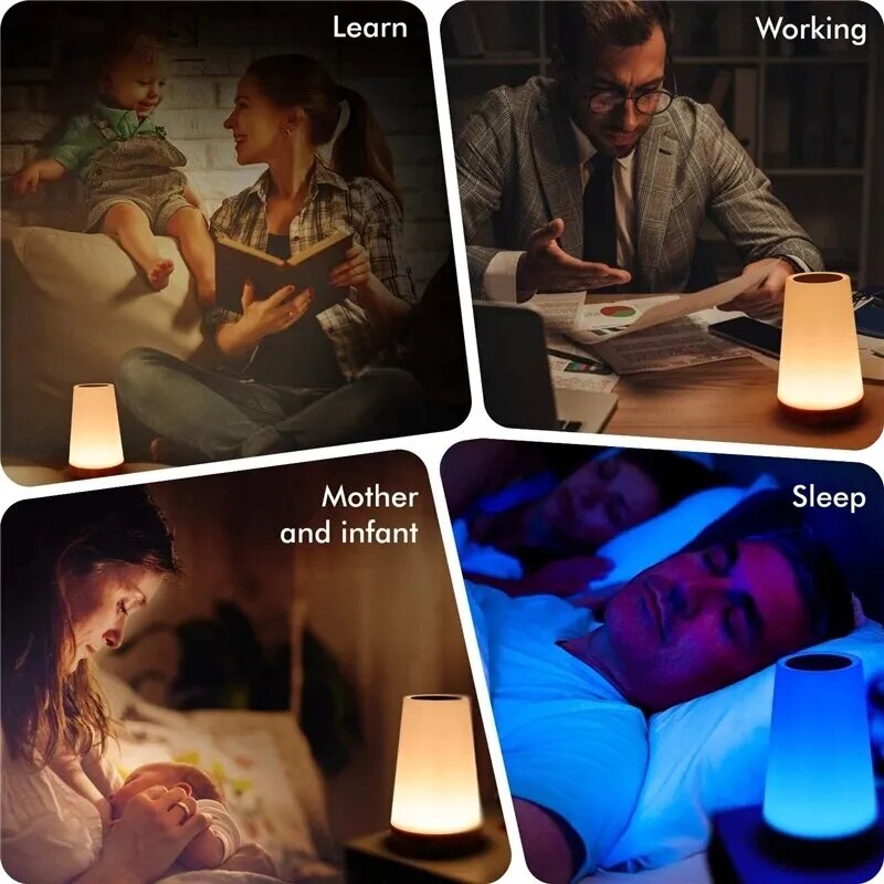 Lámpara de mesita de noche para dormitorio, luz nocturna táctil que cambia de 13 colores, RGB, regulable por control remoto, recargable por USB, Luz Portátil para habitación