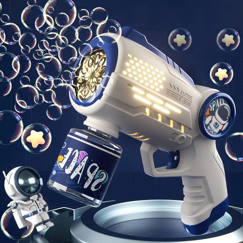 Máquina de burbujas eléctrica con luz automática para niños, pistola de burbujas, baño de playa, juego al aire libre, juguetes de fantasía para niños, regalo de verano