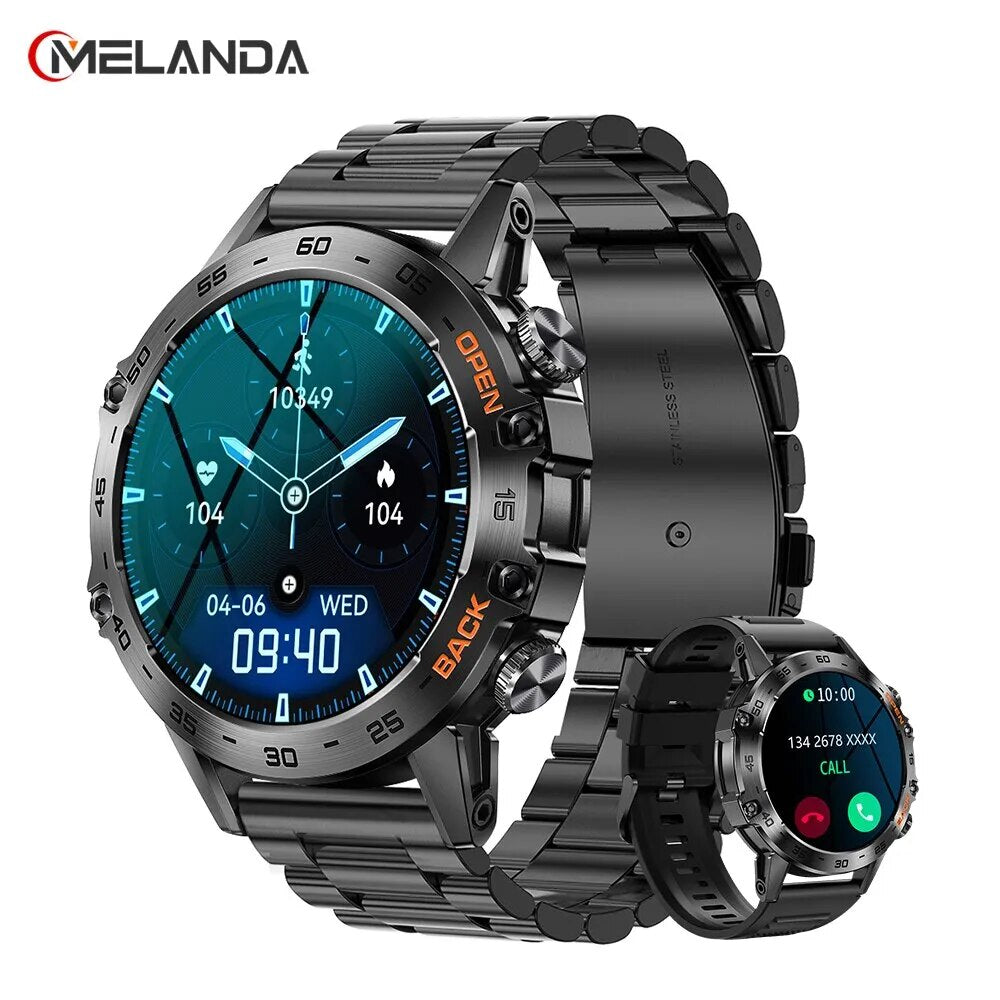 MELANDA-reloj inteligente de acero para hombre, accesorio de pulsera resistente al agua IP68 con llamadas, Bluetooth, compatible con Xiaomi, Android e IOS, K52, 1,39 pulgadas