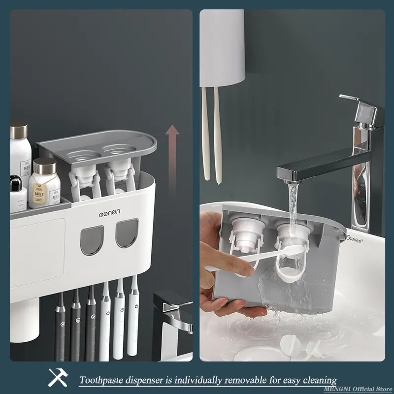 MENGNI-soporte de cepillo de dientes invertido de adsorción magnética, exprimidor automático de pasta de dientes, estante de almacenamiento, accesorios de baño