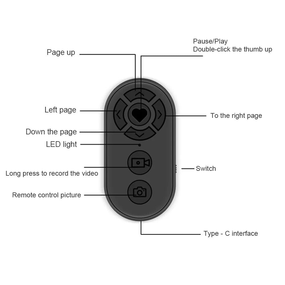 Mando a distancia recargable compatible con Bluetooth, 7 botones, disparador de foto para Selfie de teléfono móvil inalámbrico para Página de vídeo