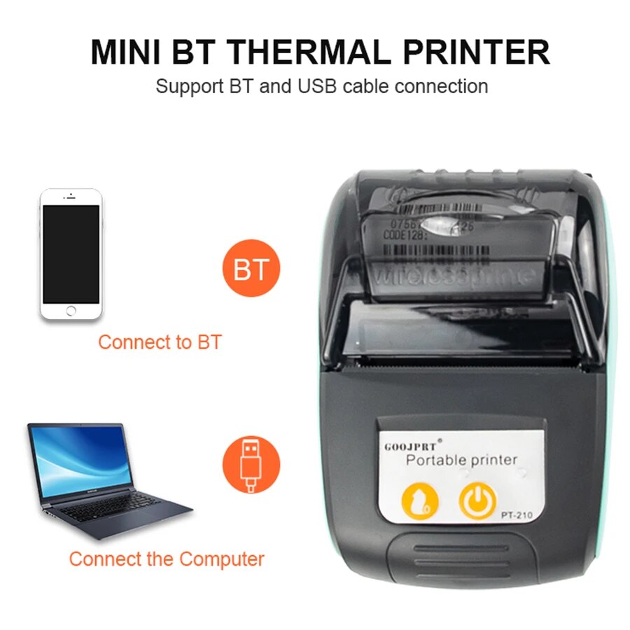 Mini impresora térmica de recibos de 58mm, dispositivo de impresión portátil sin tinta, de bolsillo, inalámbrica, con Bluetooth, para Android e IOS