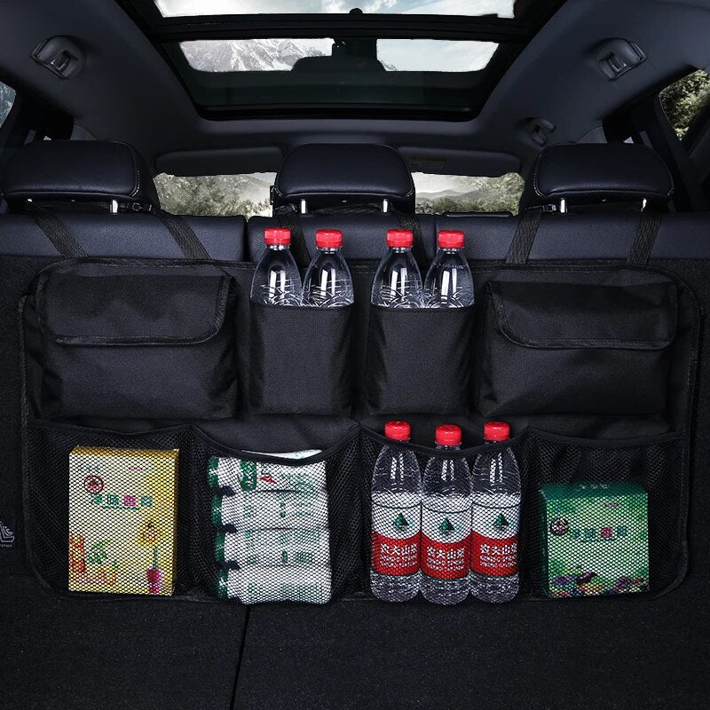 Organizador de maletero de coche, bolsa de almacenamiento de red de alta capacidad, ajustable, multiusos, Oxford, de respaldo de asiento trasero universal