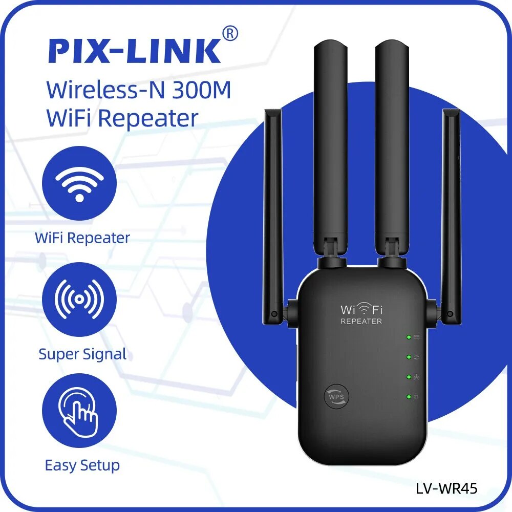 PIX-LINK-extensor de señal WiFi WR45, repetidor de Internet inalámbrico, amplificador de largo alcance con Ethernet