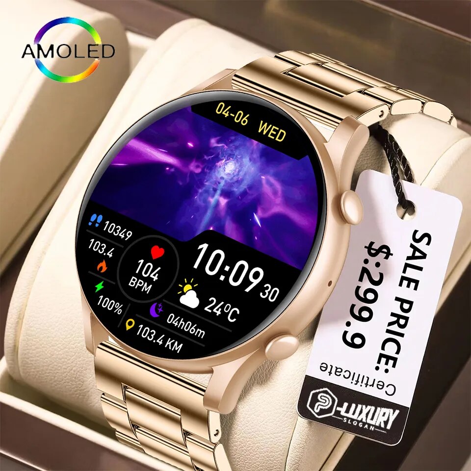 PLUXURY-reloj inteligente para hombre y mujer, accesorio de pulsera resistente al agua IP67 con seguimiento de actividad deportiva, llamadas, Bluetooth, Pantalla AMOLED de 1,45 pulgadas, nuevo