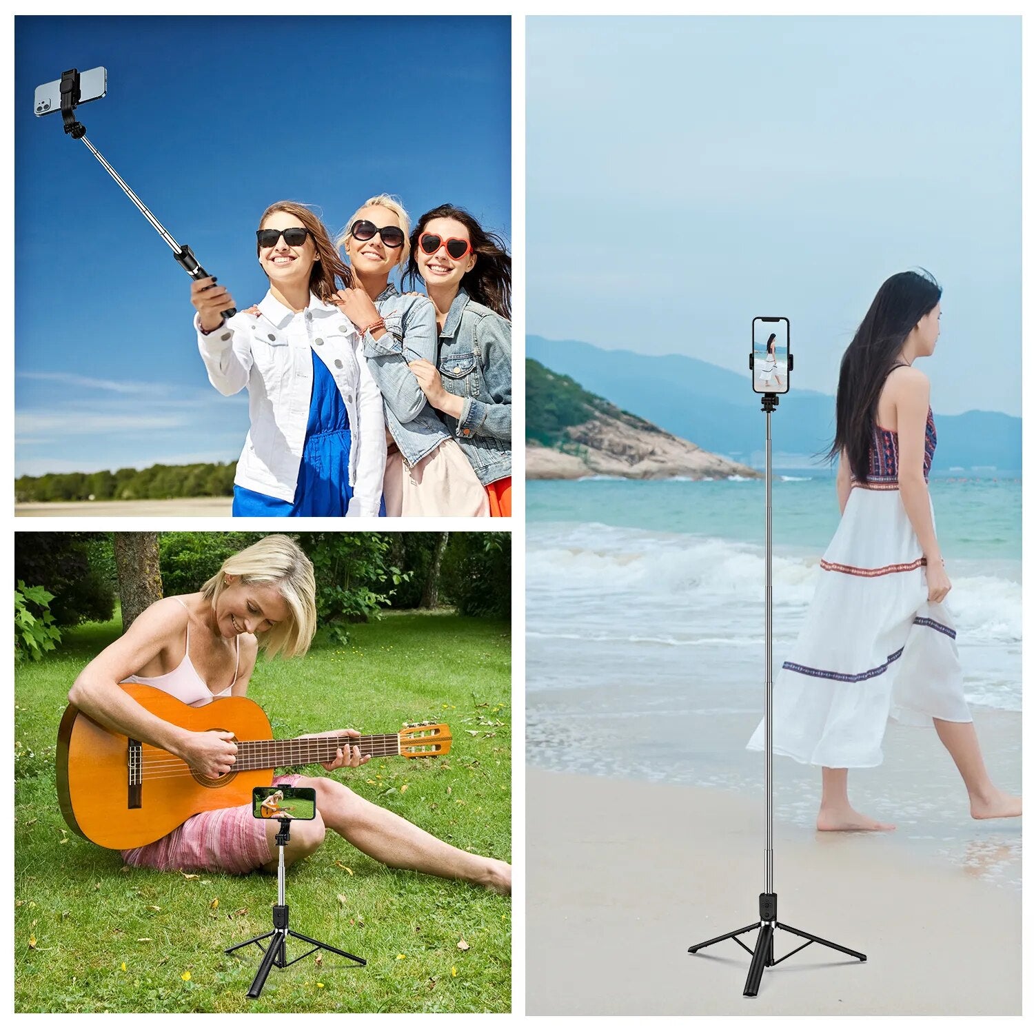 Palo de selfi inalámbrico con Bluetooth, soporte de 1,67 M de largo, extensible, Broacast en vivo, trípode plegable con luz de relleno para teléfonos inteligentes