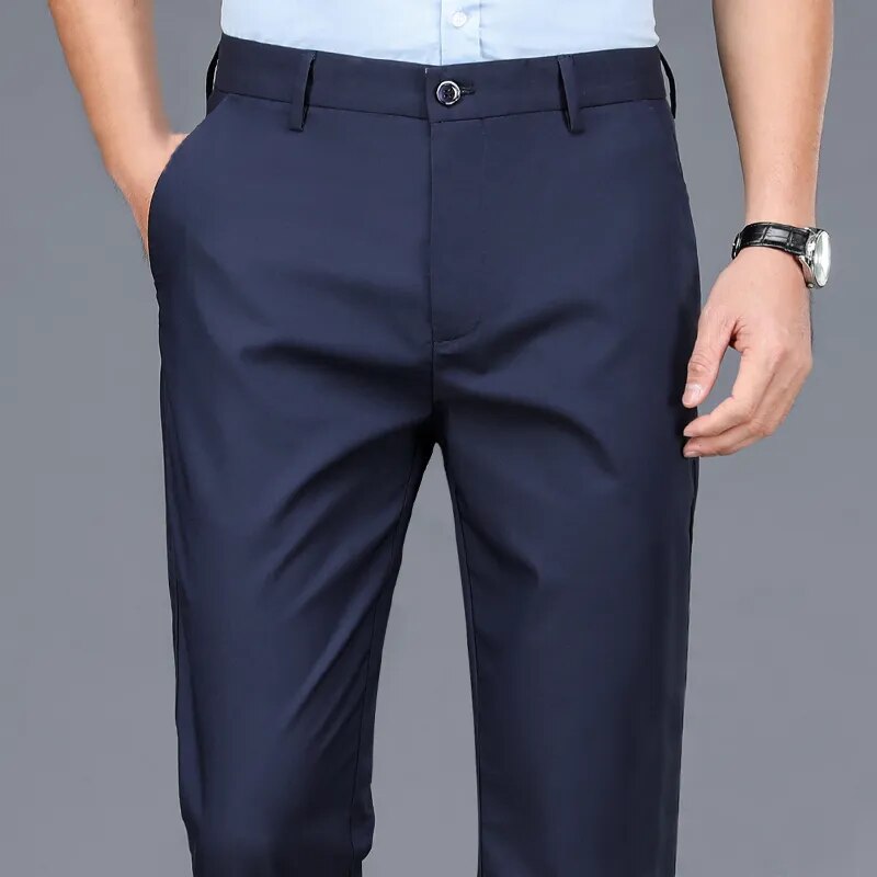 Pantalones deportivos informales para hombre, Pantalón elástico de secado rápido, longitud completa, color negro y azul marino, para oficina, primavera y otoño