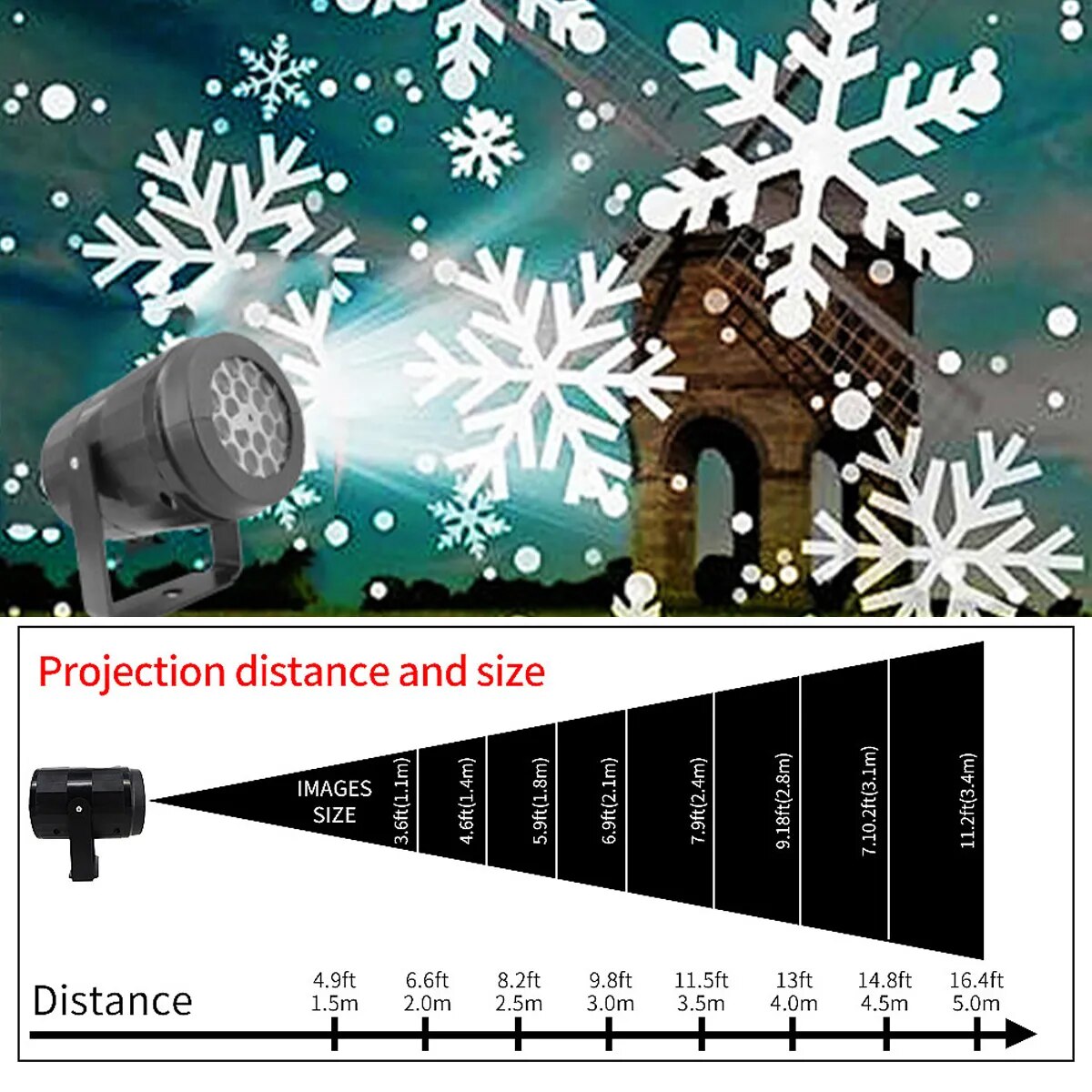 Proyector de copos de nieve de Navidad, luces LED de hadas para dormitorio, lámpara giratoria dinámica de proyección de nieve blanca, adornos interiores de Año Nuevo