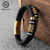 Pulsera de piel auténtica estilo Punk para hombre, brazalete de cuentas de runas nórdicas de acero inoxidable, varias capas, trenzado, regalo de joyería para pareja