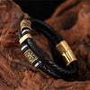 Pulsera de piel auténtica estilo Punk para hombre, brazalete de cuentas de runas nórdicas de acero inoxidable, varias capas, trenzado, regalo de joyería para pareja