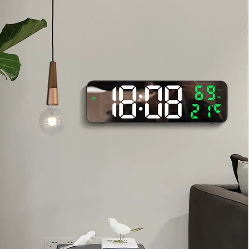 Reloj de pared Digital grande de 9 pulgadas, pantalla de temperatura y humedad, modo nocturno, despertador de mesa, 12/24H, reloj electrónico LED