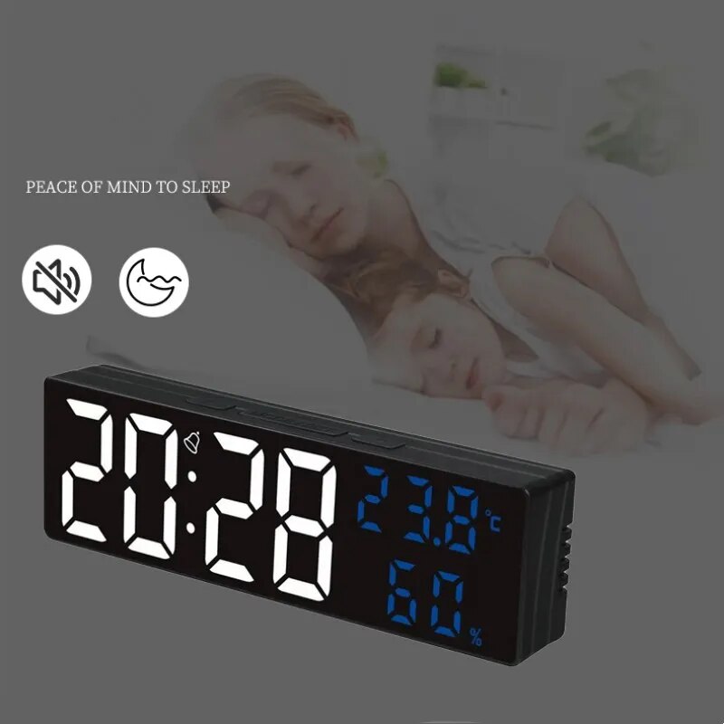 Reloj de pared Digital grande de 9 pulgadas, pantalla de temperatura y humedad, modo nocturno, despertador de mesa, 12/24H, reloj electrónico LED