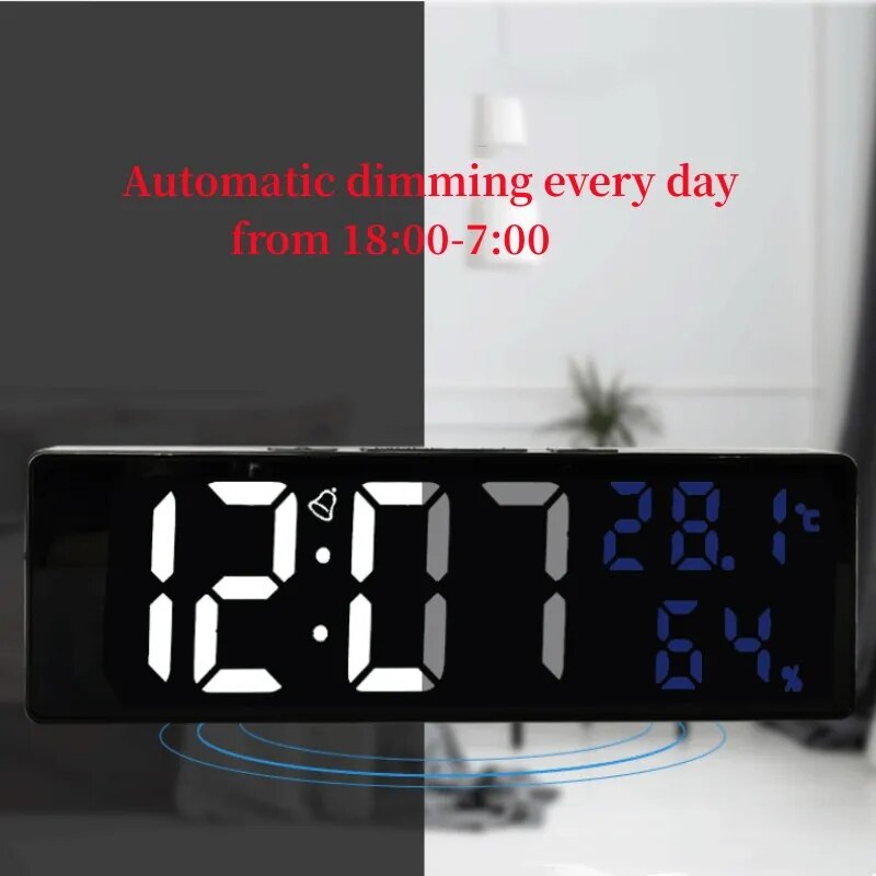 Reloj de pared Digital grande de 9 pulgadas, pantalla de temperatura y humedad, modo nocturno, despertador de mesa, 12/24H, reloj electrónico LED