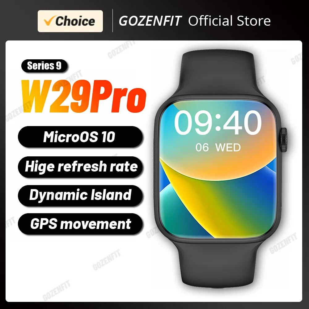 Reloj inteligente W29 Pro Serie 9 para hombre y mujer, Smartwatch con Bluetooth, llamadas, alta frecuencia de actualización, rastreador GPS, Isla dinámica, brújula, 2,2 pulgadas