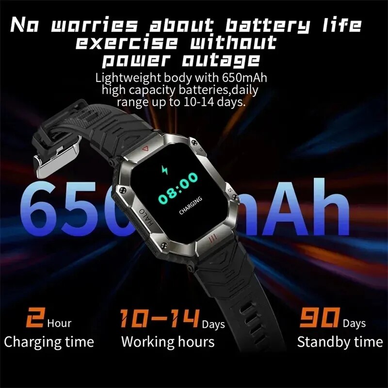 Reloj inteligente militar para hombre, pulsera resistente al agua IP68 con batería de 2023 mAh, Bluetooth, compatible con Android y Xiaomi, novedad de 650