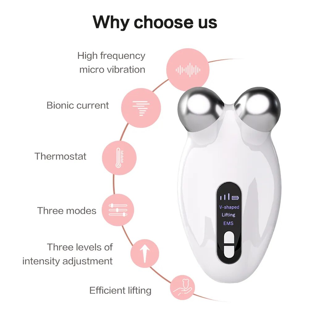 Rodillo masajeador Facial EMS, máquina de microcorriente para Lifting Facial, masajeador Facial en V, rejuvenecimiento de la piel, dispositivo de belleza antiarrugas